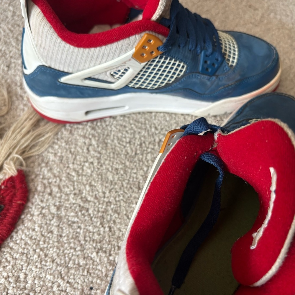 Nike Kids Blue and Red Lace-Up Sneakers with Gold Accents